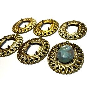 6 Vintage Brass Settings Prong Set Pendant Charm Holds 17mm X 24MM Cabochon